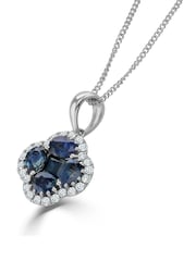The Diamond Store Saphire 1.08ct Diamond 9k White Gold Clover Necklace - Image 1 of 4