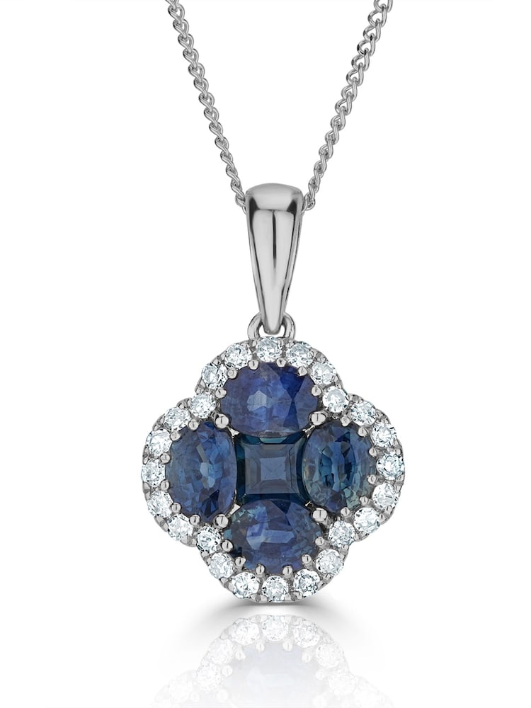 The Diamond Store Saphire 1.08ct Diamond 9k White Gold Clover Necklace - Image 2 of 4 The Diamond Store Saphire 1.08ct Diamond 9k White Gold Clover Necklace - Image 2 of 4