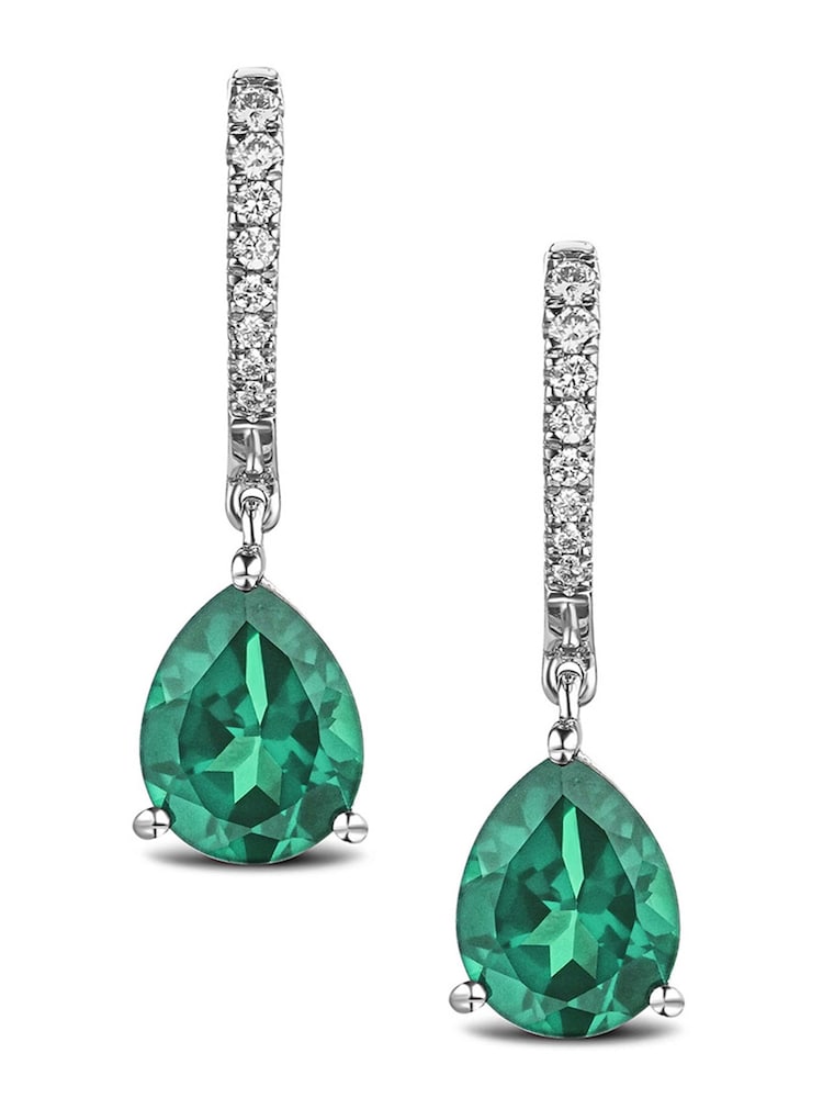 The Diamond Store Green Astra 4.60ct Lab Emerald And Diamond Pear Earrings - Image 1 of 5