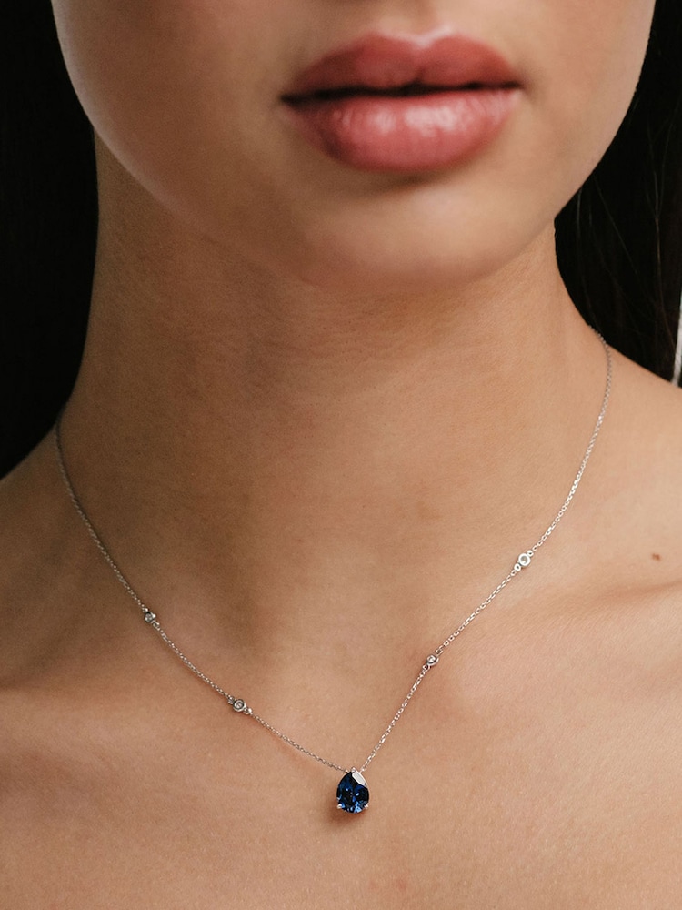 The Diamond Store Blue 3.5ct Lab Diamond Pear Necklace - Image 2 of 7