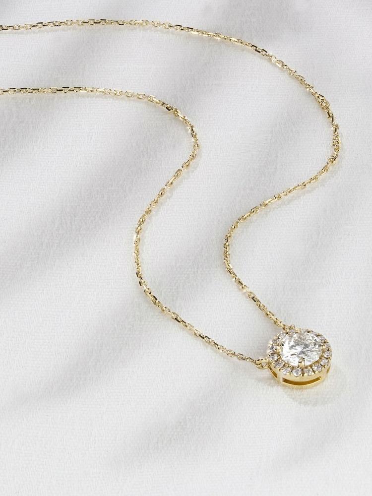 The Diamond Store White 0.70ct 9K Lab Diamond Halo Necklace - Image 1 of 5