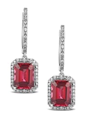 The Diamond Store Red Astra 3.50ct Lab Ruby And Diamond Halo Drop Earrings - Image 1 of 6