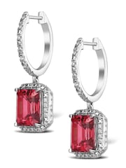 The Diamond Store Red Astra 3.50ct Lab Ruby And Diamond Halo Drop Earrings - Image 3 of 6