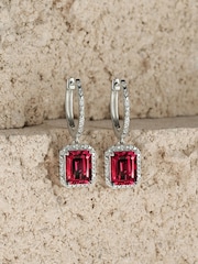 The Diamond Store Red Astra 3.50ct Lab Ruby And Diamond Halo Drop Earrings - Image 6 of 6