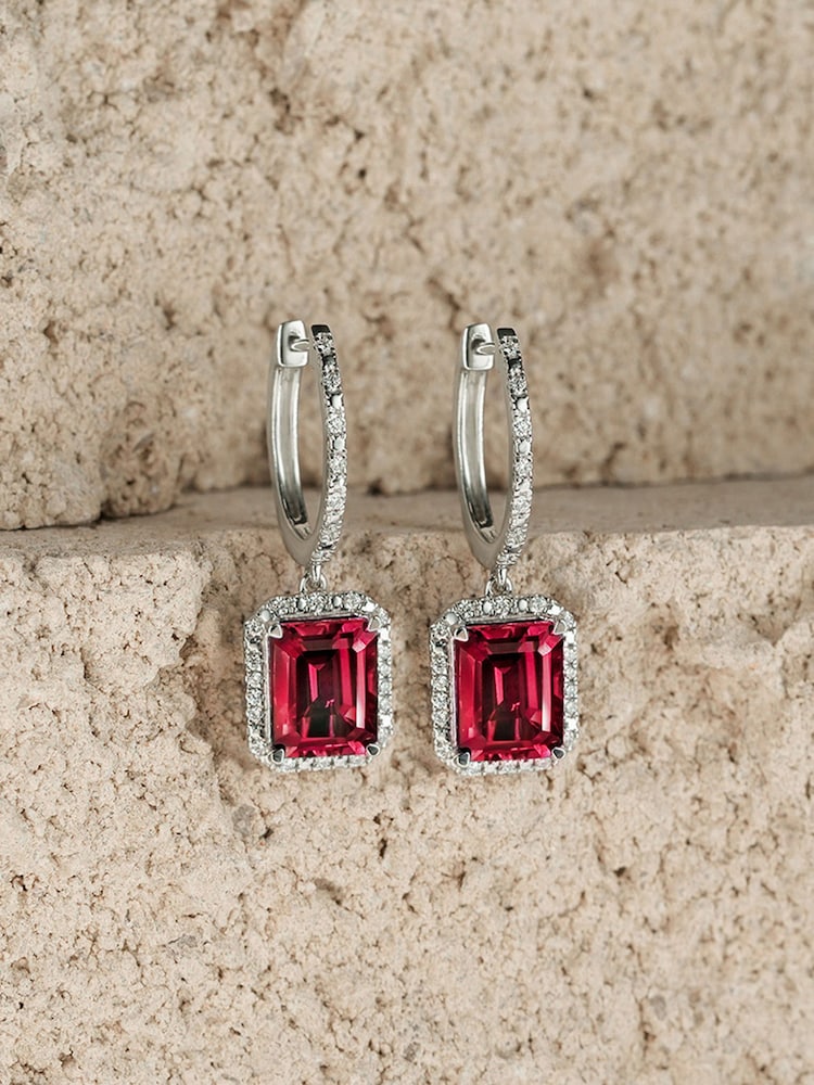The Diamond Store Red Astra 3.50ct Lab Ruby And Diamond Halo Drop Earrings - Image 6 of 6