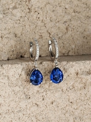 The Diamond Store Blue Astra 6.50ct Lab Sapphire And Diamond Pear Earrings - Image 4 of 6