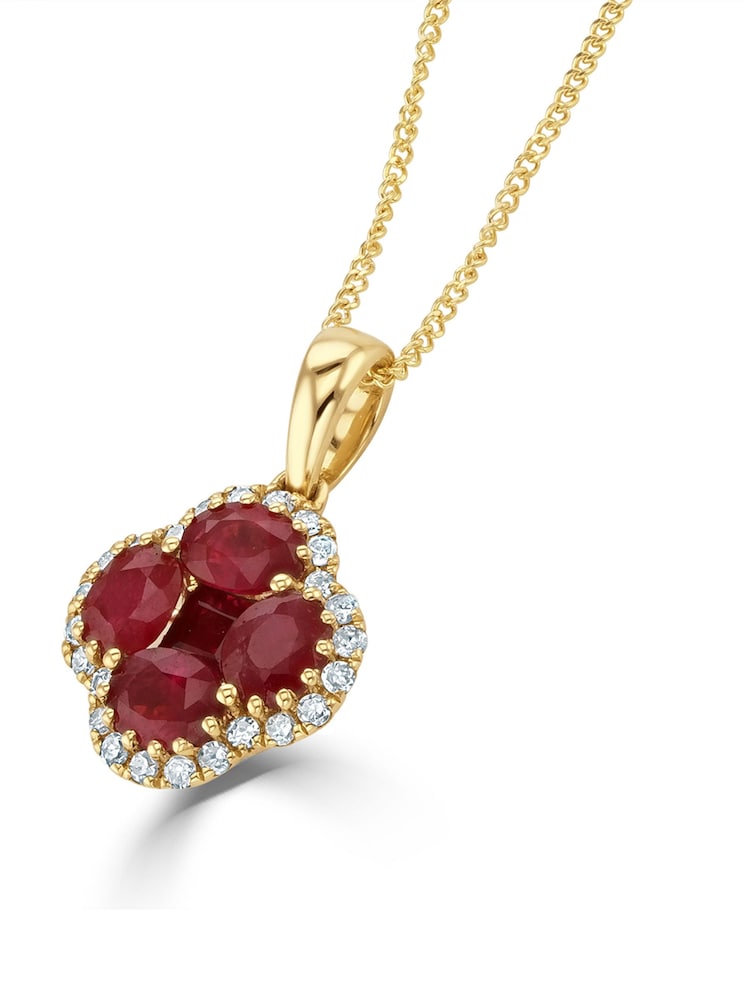 The Diamond Store Ruby 1.08ct Diamond 9k Gold Clover Necklace - Image 1 of 3