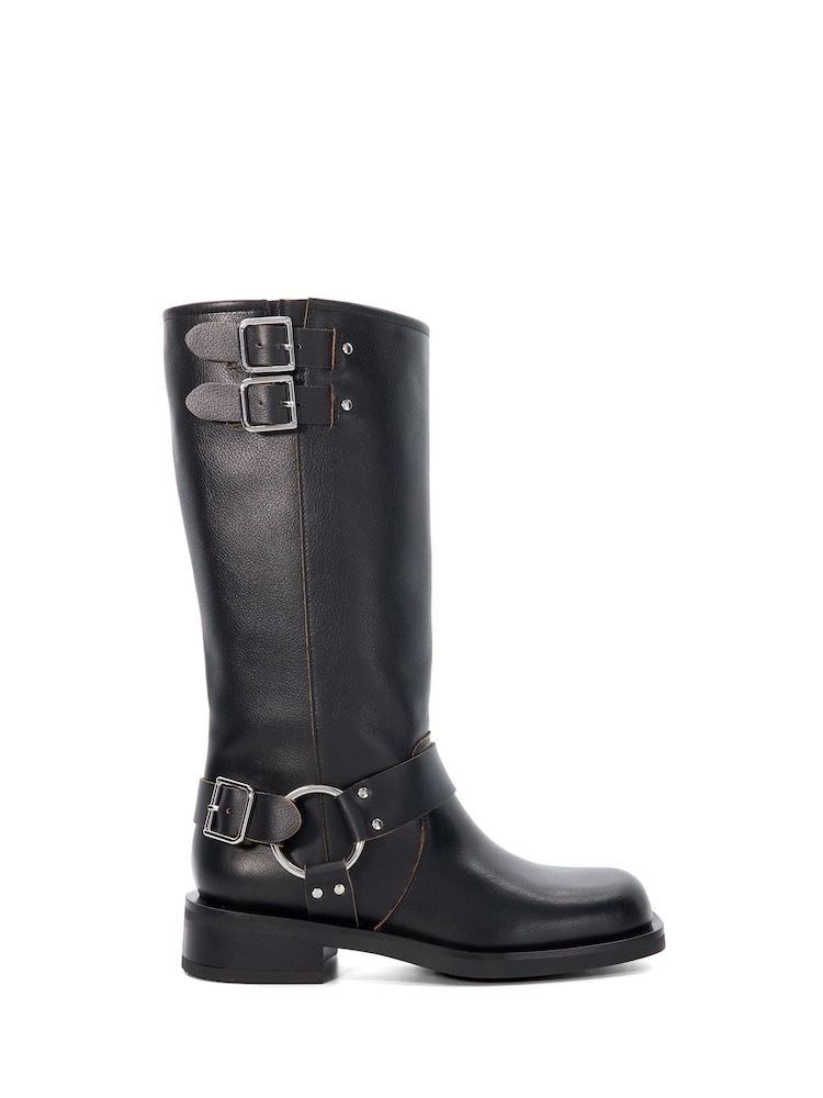 Dune London Black Totoe High Leg Square Toe Biker Boots - Image 1 of 7