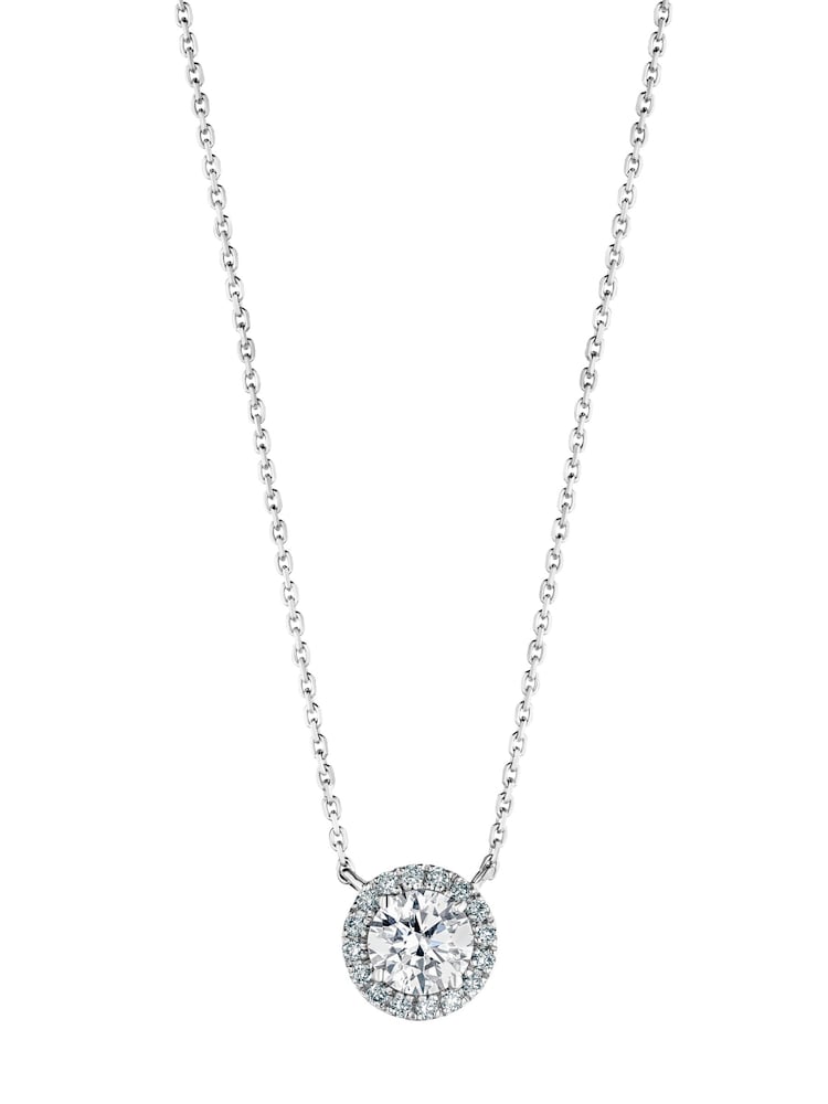 The Diamond Store White Gold 1ct Lab Diamond 9k Halo Necklace - Image 1 of 6