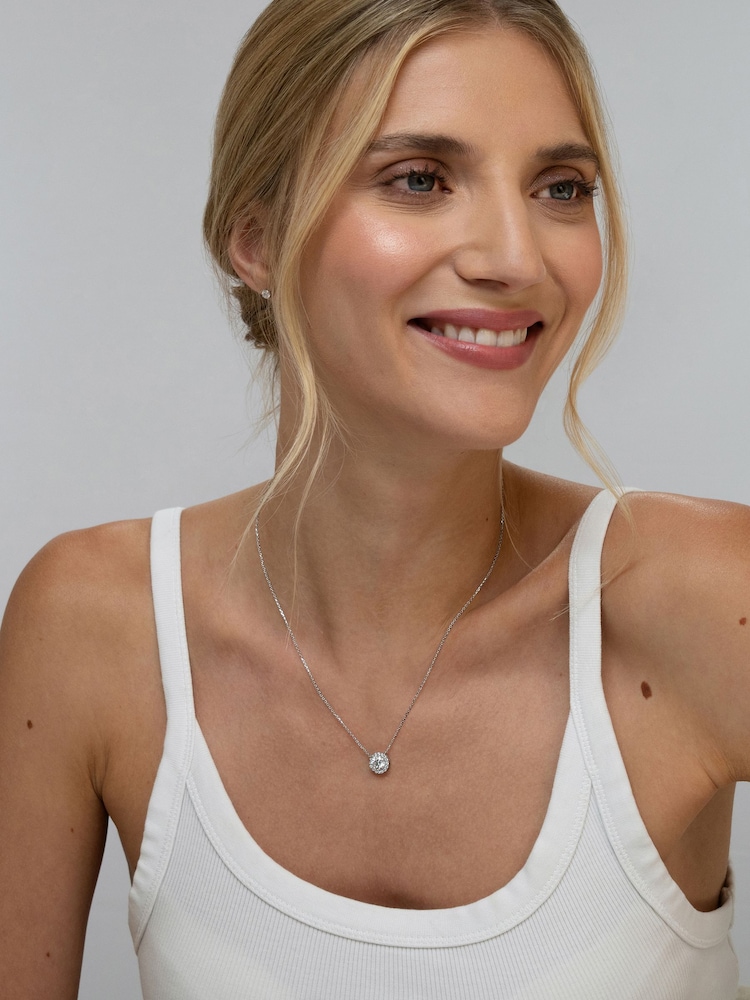 The Diamond Store White Gold 1ct Lab Diamond 9k Halo Necklace - Image 6 of 6