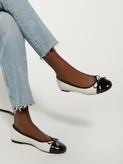 Dune London Cream Standard Fit Highest Flexible Sole Contrast Leather Ballerina Flats - Image 1 of 4