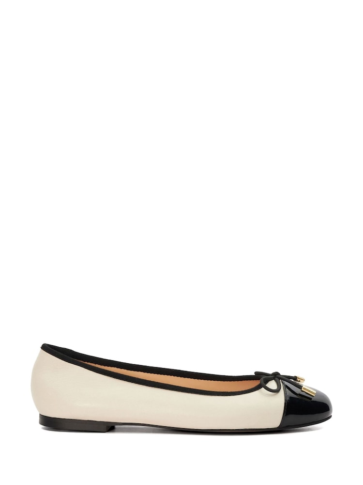 Dune London Cream Standard Fit Highest Flexible Sole Contrast Leather Ballerina Flats - Image 4 of 4