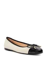 Dune London Cream Standard Fit Highest Flexible Sole Contrast Leather Ballerina Flats - Image 5 of 6