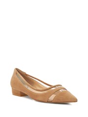 Dune London Brown Vinyl Panel Hepburn Pointy Ballerina Flats - Image 3 of 6