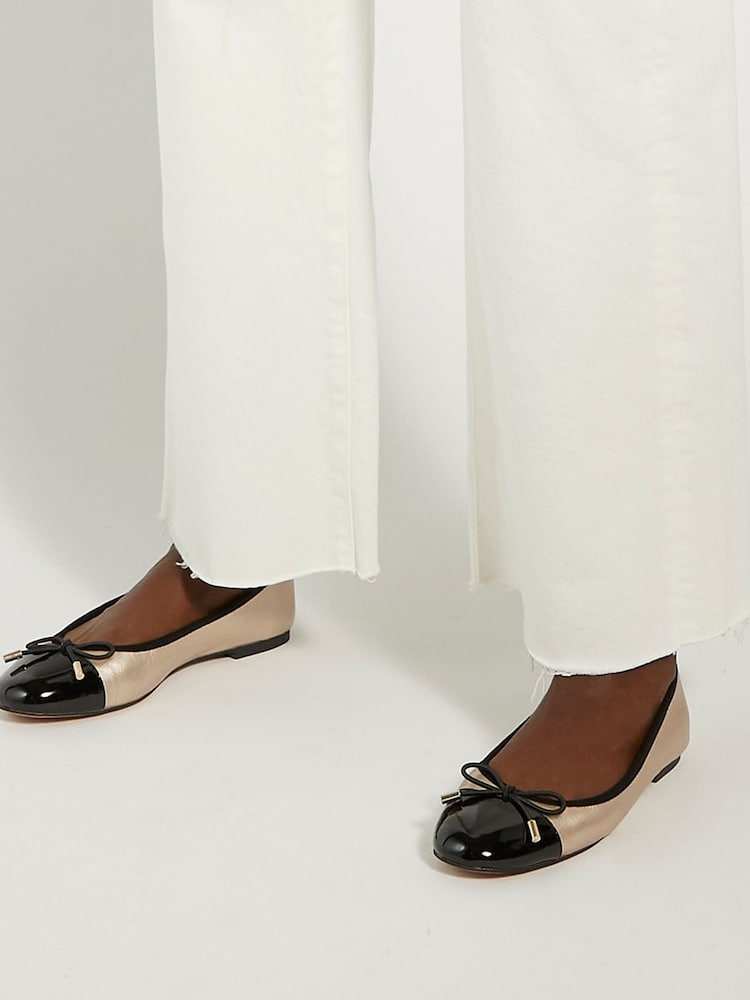 Dune London Gold Highest Flexible Sole Contrast Ballerina Flats - Image 1 of 1