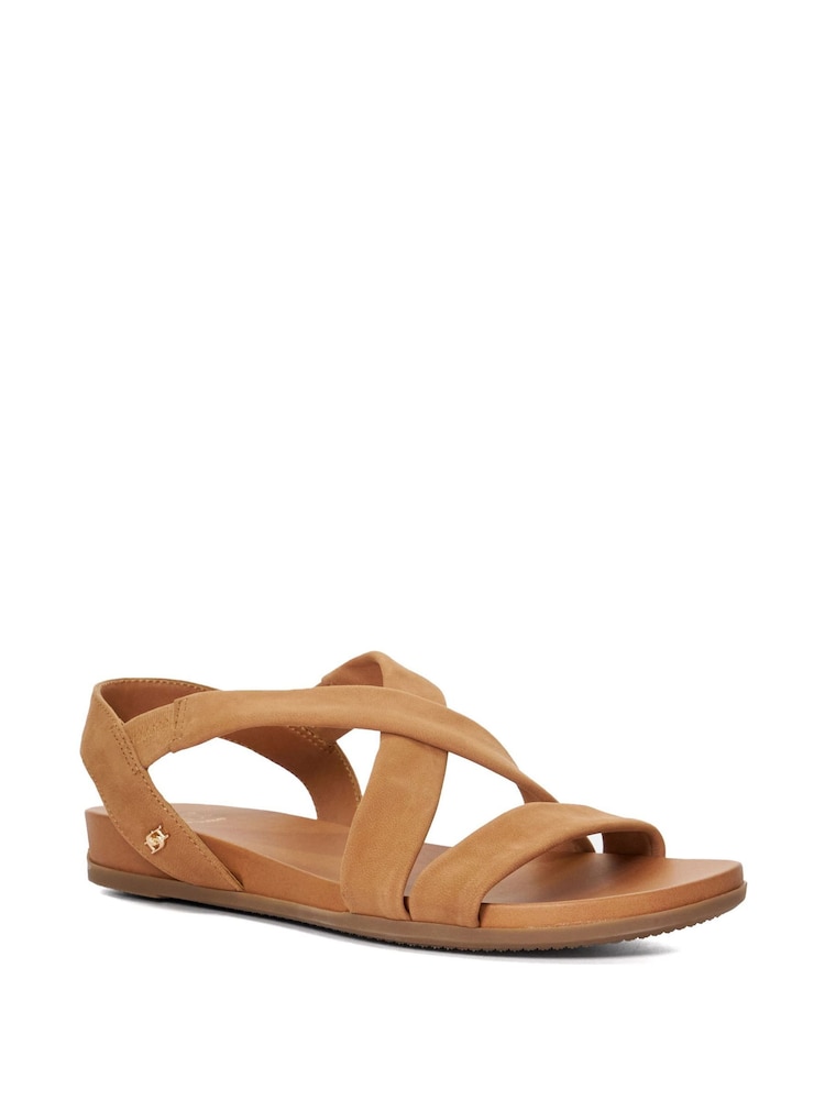 Dune London Brown Standard Fit Landies Cross Strap Comfort Flat Sandals - Image 5 of 9
