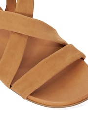Dune London Brown Standard Fit Landies Cross Strap Comfort Flat Sandals - Image 7 of 9