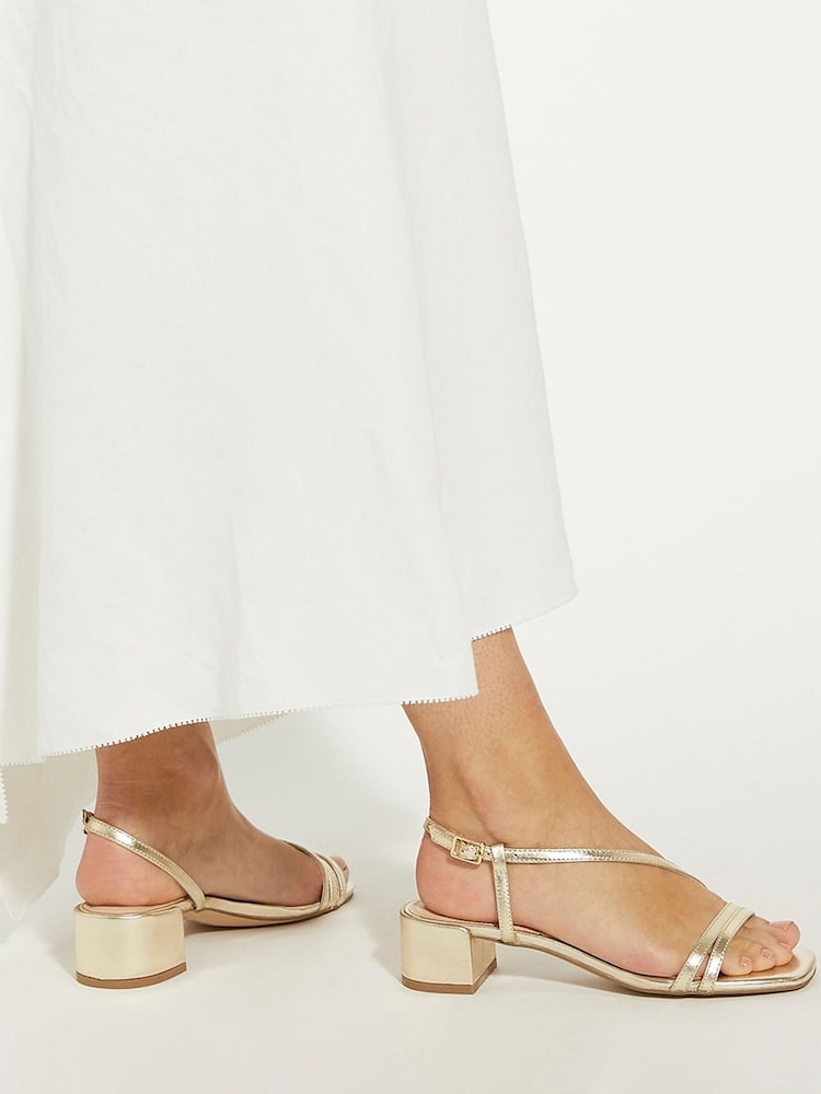 Dune London Gold Maryanna Low Block Heel Sandals - Image 1 of 7