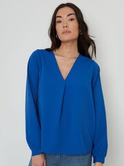 Threadbare Blue V-Neck Long Sleeve Blouse - Image 1 of 5