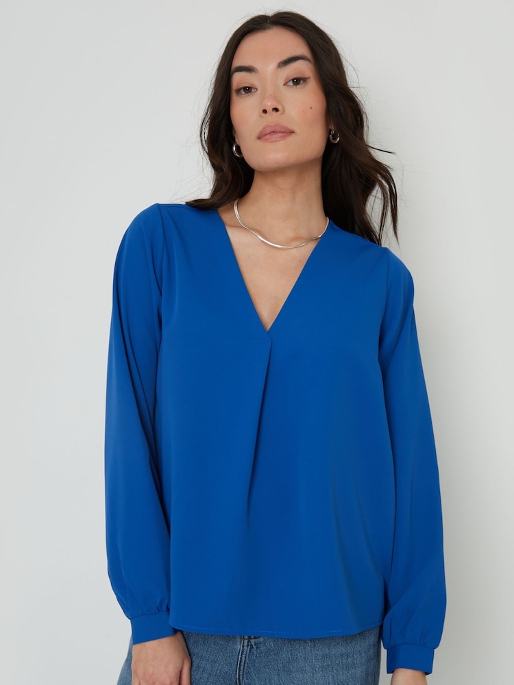 Threadbare Blue V-Neck Long Sleeve Blouse - Image 1 of 5