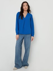 Threadbare Blue V-Neck Long Sleeve Blouse - Image 4 of 5