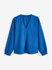 Threadbare Blue V-Neck Long Sleeve Blouse - Image 5 of 5