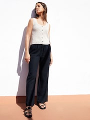 Schwarz - Threadbare Hose aus Leinenmischung mit weitem Bein - Bild 3 von 4