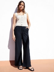 Schwarz - Threadbare Hose aus Leinenmischung mit weitem Bein - Bild 4 von 4