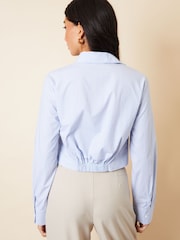 Threadbare Blue Cropped Elasticated Hem Boxy Long Sleeve 100% Cotton Shirt - Image 3 of 5