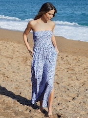Threadbare Blue 100% Cotton Jersey Bandeau Maxi Dress with Pockets - Image 1 of 5