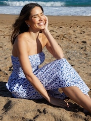 Threadbare Blue 100% Cotton Jersey Bandeau Maxi Dress with Pockets - Image 3 of 5