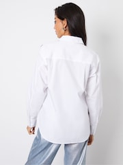 Threadbare White Loose Fit 100% Cotton Embellished Long Sleeve Shirt - Image 3 of 5