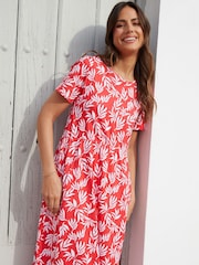 Threadbare Red 100% Cotton Leopard Print Smock Style Midi Dress - Image 1 of 4