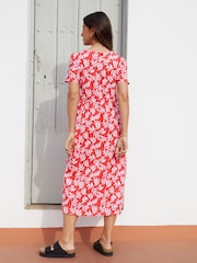 Threadbare Red 100% Cotton Leopard Print Smock Style Midi Dress - Image 2 of 4