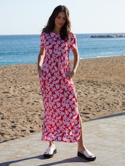 Threadbare Red 100% Cotton Jersey Maxi Dress with Pockets - Image 4 of 6