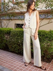 Threadbare Cream Linen Blend Wide Leg Trousers - Image 1 of 4