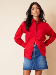 Threadbare Red Loose Fit Basic 100% Cotton Long Sleeve Shirt - Image 1 of 1
