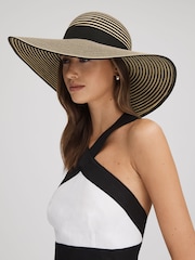 Reiss Black/Neutral Emilia Paper Straw Wide Brim Hat - Image 2 of 4