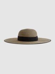 Reiss Black/Neutral Emilia Paper Straw Wide Brim Hat - Image 3 of 4