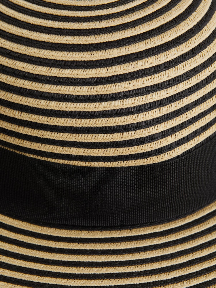 Reiss Black/Neutral Emilia Paper Straw Wide Brim Hat - Image 4 of 4 Reiss Black/Neutral Emilia Paper Straw Wide Brim Hat - Image 4 of 4