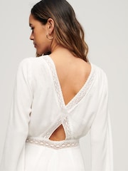 Superdry White Embroidered Flare Sleeve Cut Out Playsuit - Image 4 of 9