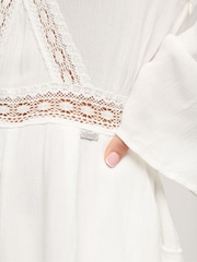 Superdry White Embroidered Flare Sleeve Cut Out Playsuit - Image 8 of 9