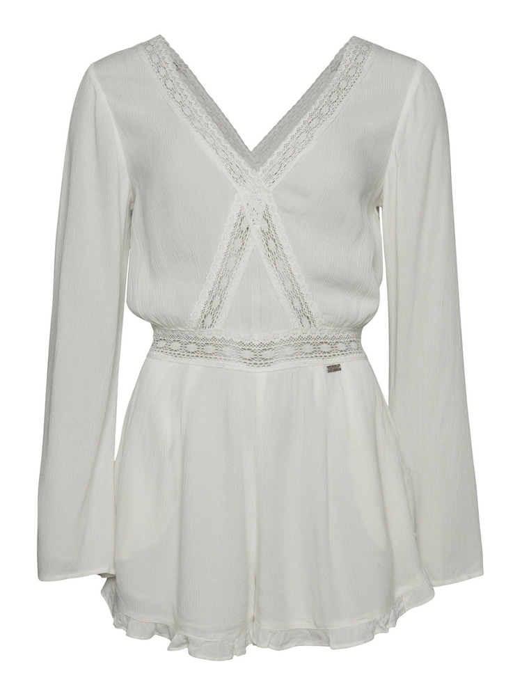 Superdry White Embroidered Flare Sleeve Cut Out Playsuit - Image 9 of 9