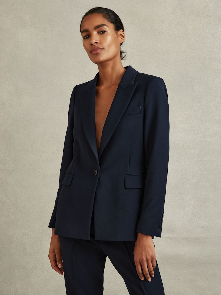 Reiss Navy Gabi Petite Tailored Single Breasted Suit Blazer - Image 1 of 6