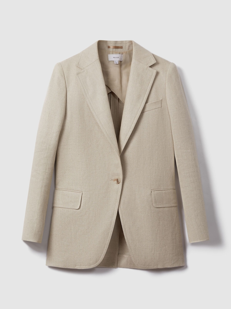 Reiss Natural Cassie Linen Single Breasted Suit Blazer - Image 2 of 9