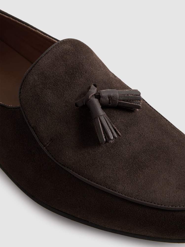 Reiss Dark Brown Harry Suede Slip-On Belgian Loafers - Image 5 of 5 Reiss Dark Brown Harry Suede Slip-On Belgian Loafers - Image 5 of 5
