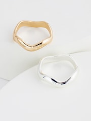 Gold/Silver Tone Wave Rings 2 Pack - Image 1 of 2