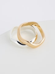 Gold/Silver Tone Wave Rings 2 Pack - Image 2 of 2