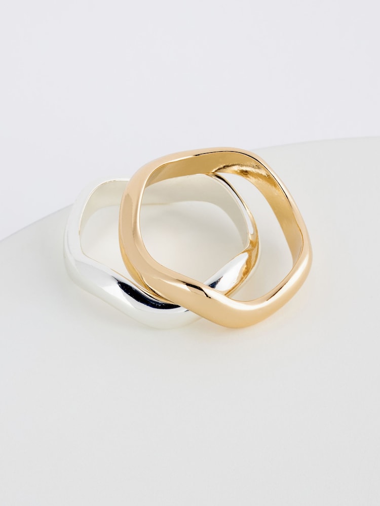 Gold/Silver Tone Wave Rings 2 Pack - Image 2 of 2