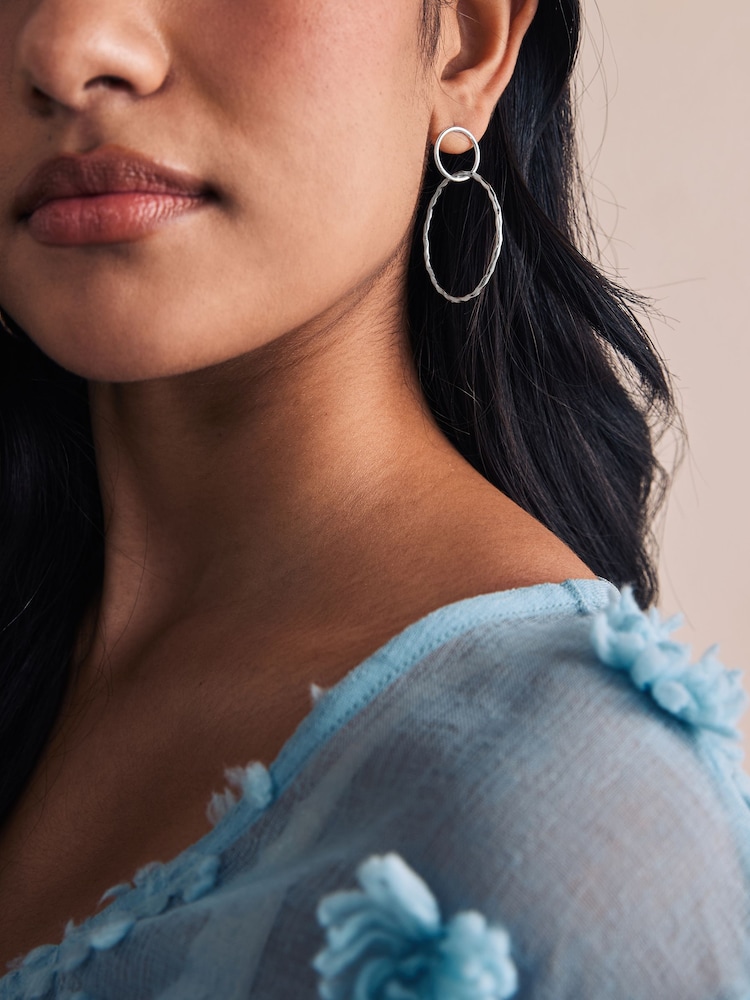 Silver Tone Circle Drop Earrings - Image 1 of 4